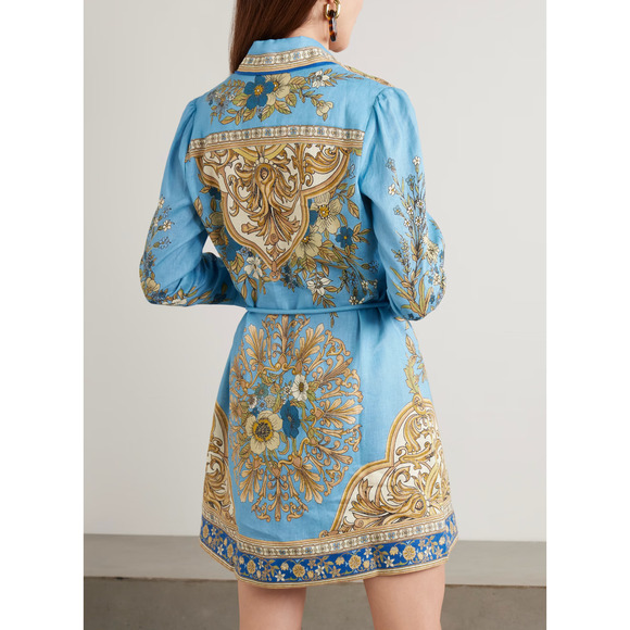 Alemais Cassie belted printed linen mini dress US 8 - Picture 4 of 6